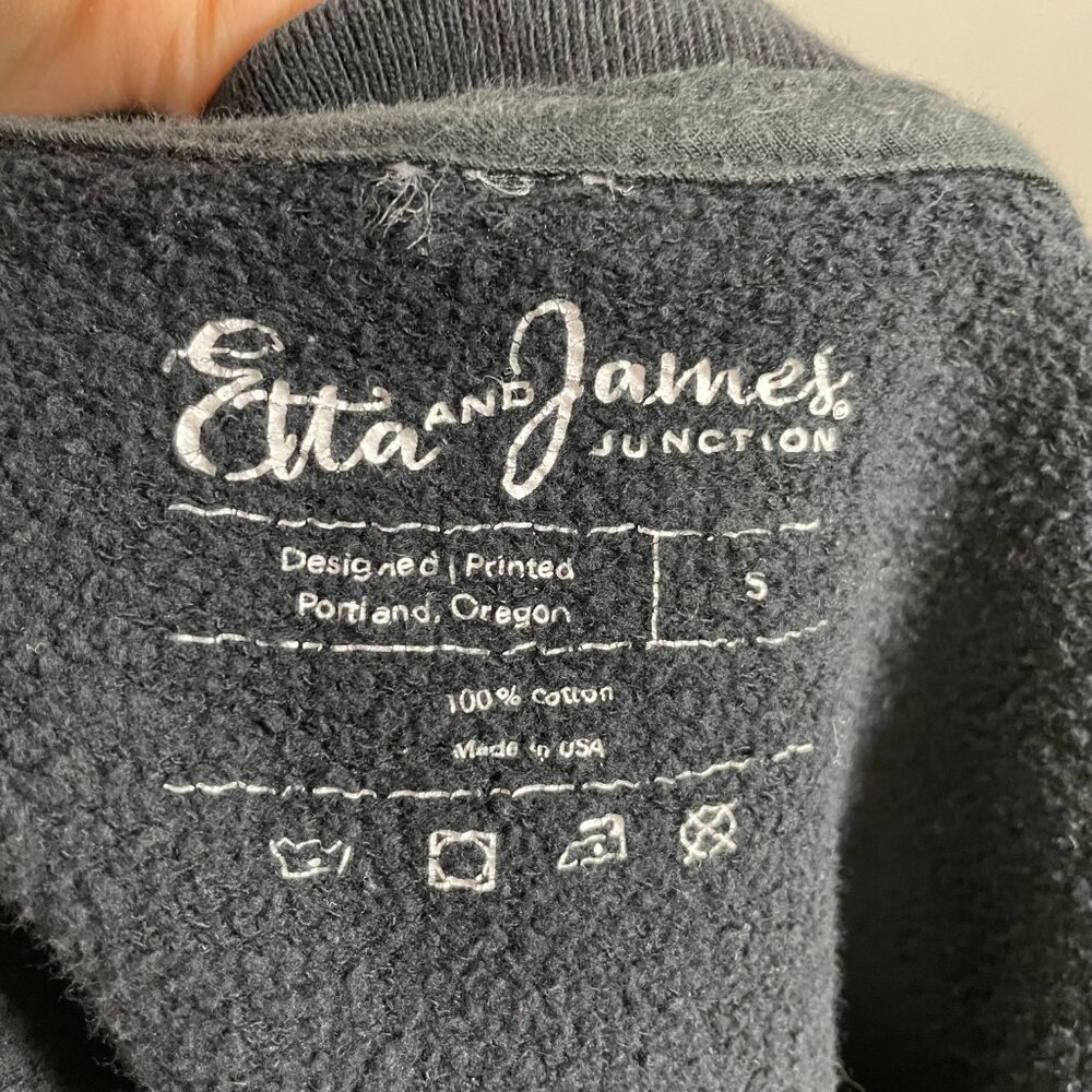 Mushroom Sweatshirt Women Etta & James Junction Black Top Small Portland Oregon - Picture 7 of 13